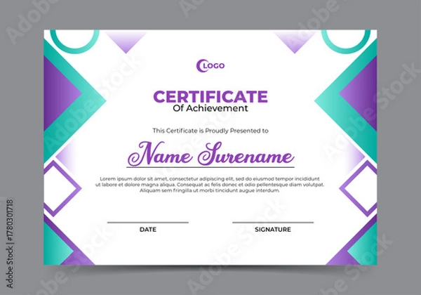 Obraz Certificate of achievement template with geometric design