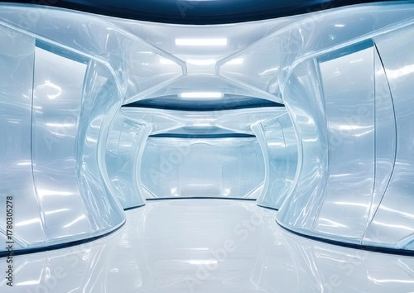 Fototapeta Professional High-Tech Bioengineering Corridor Modern Futuristic Architecture for Science Marketing and Corporate Advertising Content