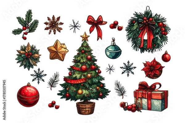 Obraz watercolor christmas element design isolated on white background