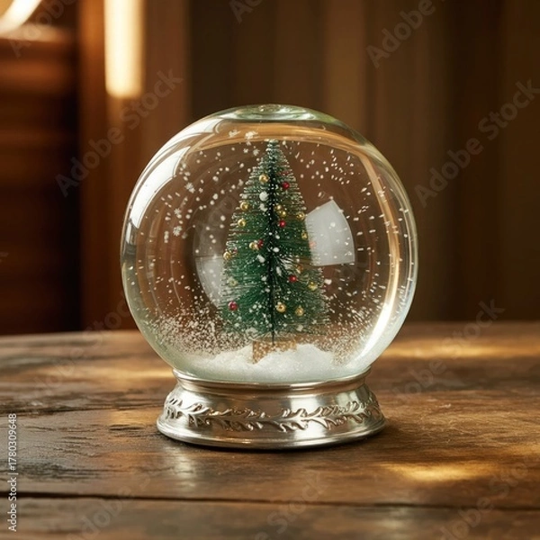 Obraz Beautiful Christmas Snow Globe with Decorated Tree – Festive Holiday Decoration
