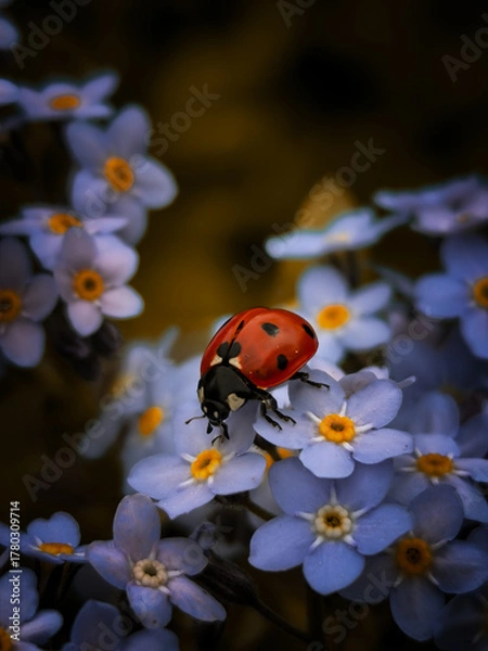 Fototapeta 
ladybug and forget-me-nots