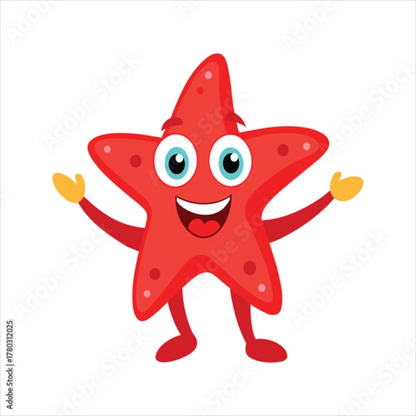 Fototapeta Smiling Starfish Mascot Illustration for Beach and Summer Themes