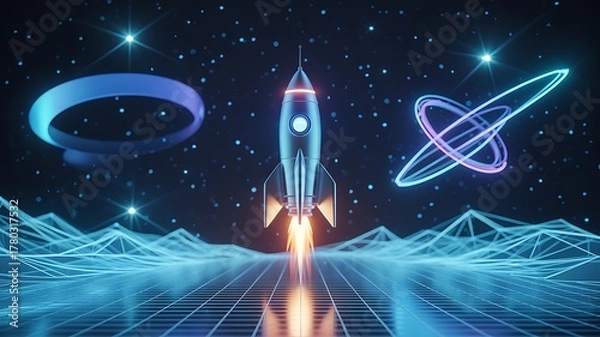 Obraz Rocket launching into space with futuristic design