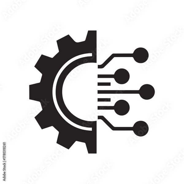 Fototapeta Digital technology icon. Gear and circuit symbol. Industry 4.0, engineering, and automation concept. Vector.