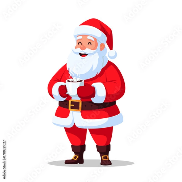 Fototapeta Cheerful Santa Claus holding a mug of hot chocolate on white background, Concept of idea design for t-shirt  