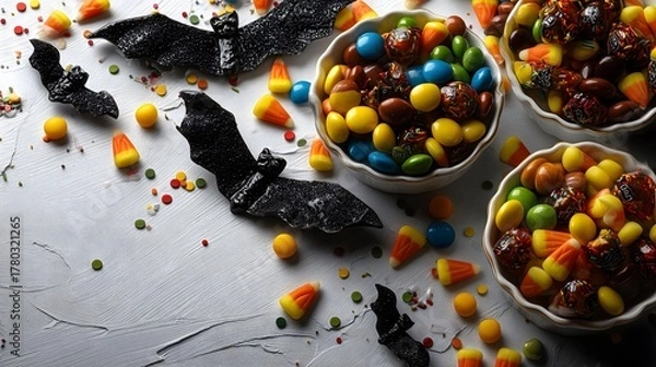 Fototapeta Top view of halloween candy festive