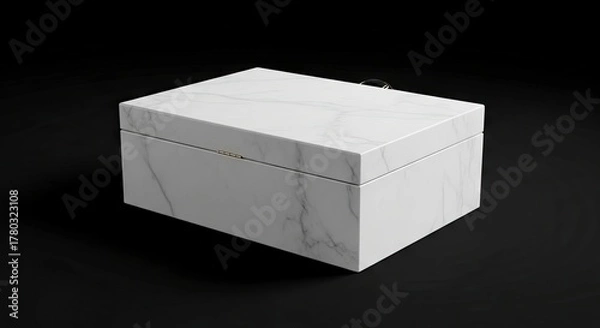 Fototapeta A marblepatterned box with a gold hinge set on a dark background