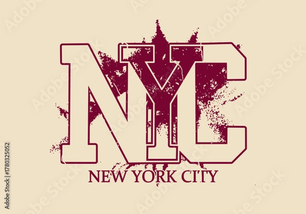 Fototapeta Retro typography college varsity New york city Slogan with Grunge effect for jersey, t-shirt, or wall art design - Vector