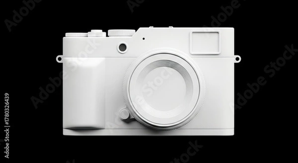 Fototapeta White camera on black background detailed lens and knobs
