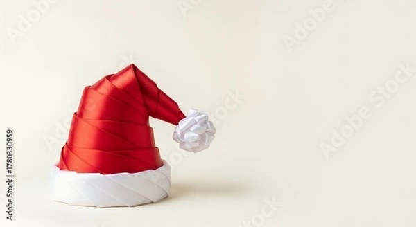 Fototapeta Classic red Santa Claus hat isolated on light cream background