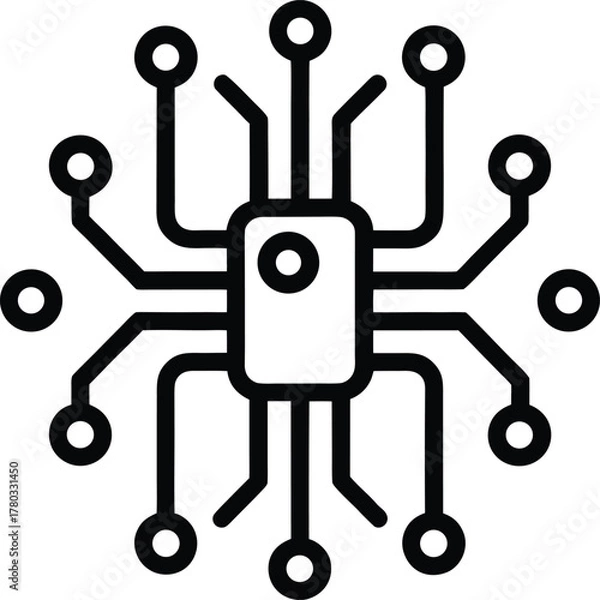 Fototapeta Central processing unit with interconnected pins for electronic systems
