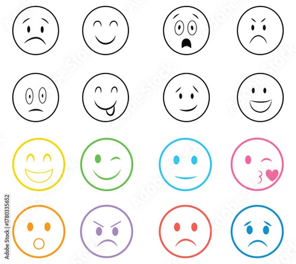 Obraz Smiling yellow emoticon faces set with various expressions
