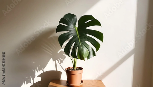 Fototapeta Contemporary studio composition featuring everyday object and crisp sunlight, elegant shadows across wall and floor, soft gradient background, copy-space friendly