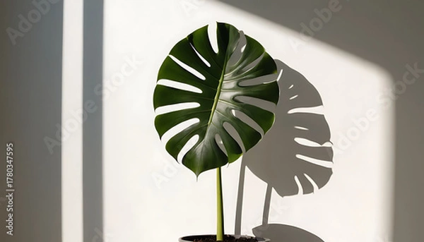 Fototapeta Contemporary studio composition featuring everyday object and crisp sunlight, elegant shadows across wall and floor, soft gradient background, copy-space friendly