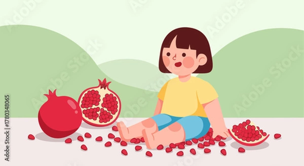 Fototapeta Child Enjoying Fresh Pomegranates: A Joyful Illustration of Healthy Eating
