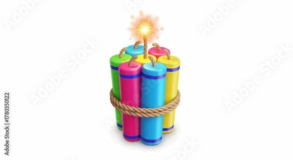 Fototapeta Colorful Dynamite Bundle Illustration A Symbol of Explosive Energy and Risk on White