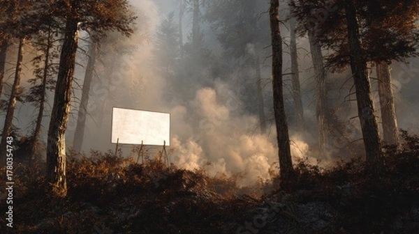 Obraz Blank billboard in smoky forest