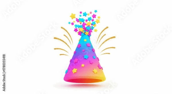 Fototapeta Festive Party Hat Illustration Celebrate with a Burst of Colorful Stars and Joyful Celebrations