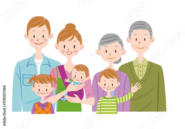 Obraz 家族のイラスト　二世帯　ファミリー