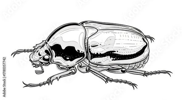 Obraz Detailed illustration of a beetle showing surface anatomy and features