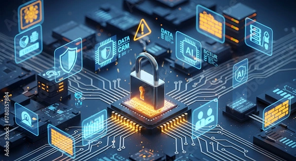 Fototapeta Cyber protection and data safety Computer Security Day information safety and online protection