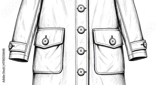 Obraz Detailed illustration of a long coat with buttons and pockets design
