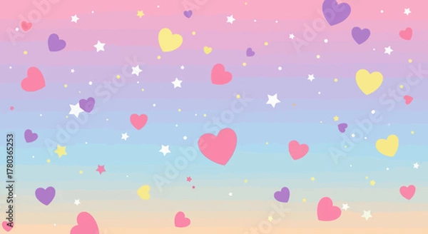 Fototapeta Pastel Gradient Background with Hearts and Stars for Valentines Day.