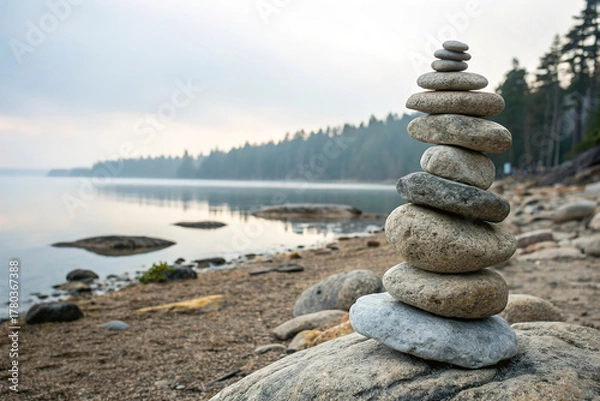 Obraz stone stack balanced on a serene
