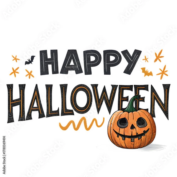 Fototapeta Spooky Smile Text — “Happy Halloween” Pumpkin Typography