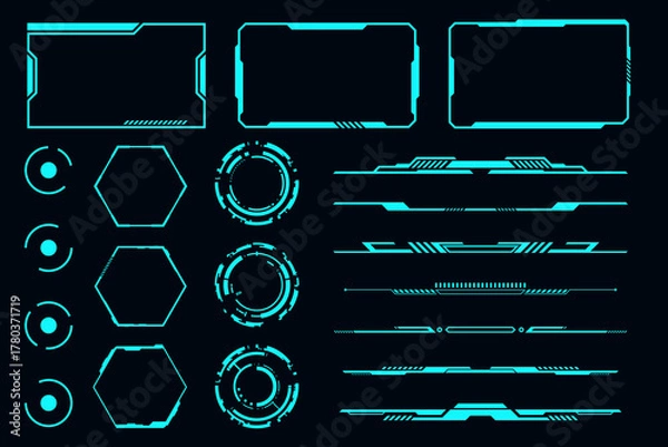 Fototapeta Collection futuristic blue frame HUD technology cyberpunk template Info bar and design element
