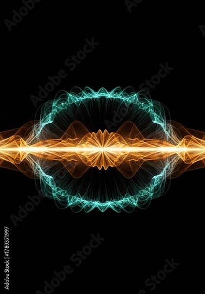 Fototapeta Abstract background depicting complex interacting waves, showing resonant frequencies and energetic field dynamics across a deep digital canvas, flow, grid, ripple