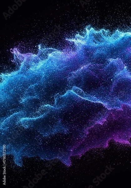 Fototapeta Abstract background depicting a dynamic, swirling field of blue and purple energy particles in constant motion, suggesting immense power, synthetic, smooth, digital