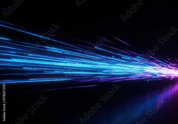 Fototapeta Abstract background depicting dynamic blue and purple light streams moving rapidly across a dark digital space, illustrating power and connection, high tech, pattern, futuristic