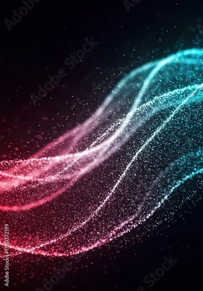 Fototapeta Abstract background depicting luminous flowing lines and dynamic particles, suggesting digital data transfer and high speed power networks, internet, power, backdrop