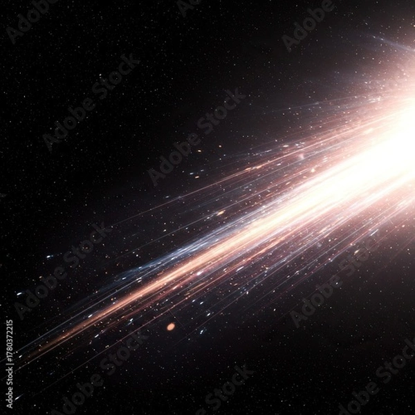 Fototapeta Abstract background depicting flowing cosmic light, brilliant energy streams, and transcendent soft focus particles, evoking spiritual depth and infinite space, focus, blur, peaceful