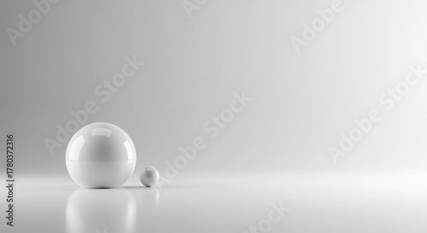 Fototapeta Abstract background featuring a subtle white glimmer reflecting off a smooth, light gray, empty surface, providing copy space, clean, wallpaper, illumination