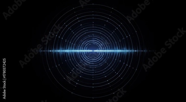 Fototapeta Abstract background featuring concentric energy waves radiating outward from a central point, symbolizing sound, frequency, or radar technology ,ripple ,communication ,energy