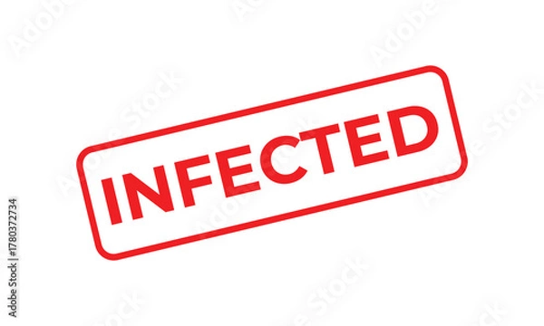 Fototapeta Red “INFECTED” stamp on a white background, symbolizing contamination, virus warning, health alert, and infection control concept. Ideal for medical, digital security, or risk awareness themes.