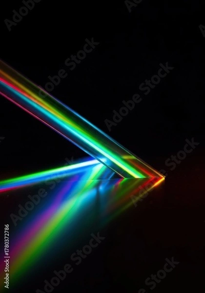Fototapeta Abstract background featuring multicolored refractions and spectral light effects, generating vibrant hues and sharp geometric patterns across the dark surface, vibrant, refraction, gradient