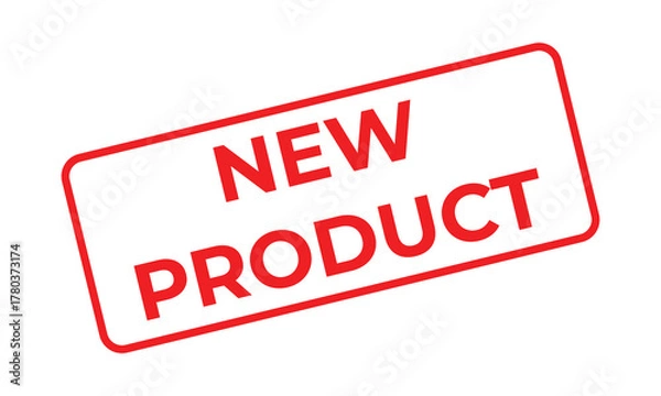 Fototapeta Red rectangular “NEW PRODUCT” stamp on a white background, symbolizing launch, innovation, promotion, or marketing announcement. Perfect for advertising, retail, and business communication use.