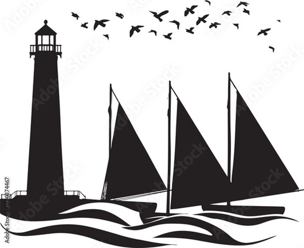 Fototapeta Lighthouse and Sailboats Silhouette | Nautical Vector Art

Sailing Scene with Lighthouse | Ocean Laser Cut Design

Seaside Lighthouse & Boats | Nautical Black Vector Illustration