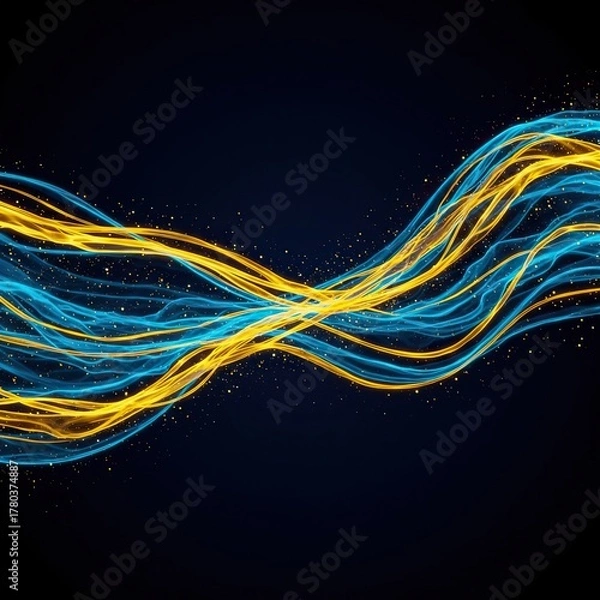 Fototapeta Abstract blue and gold digital stream representing financial flow, seamless exchange, and market movement in a complex global economy, energy, abstract, liquidity