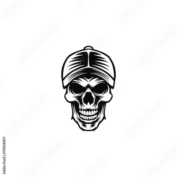 Fototapeta logo illustration of an angry skull head wearing a hat
