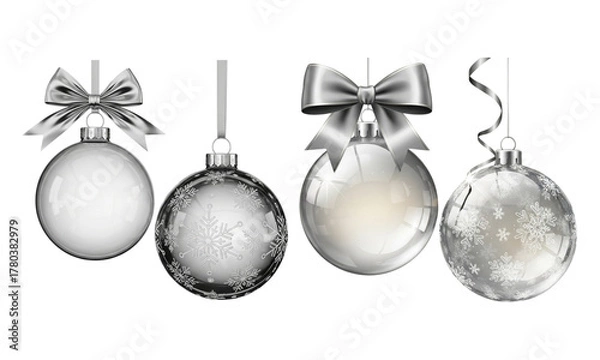 Obraz Elegant silver christmas tree ornaments set with ribbons and snowflake patterns