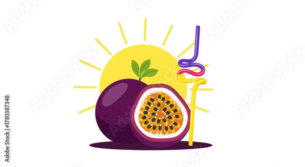 Obraz Fresh Passion Fruit with a Vibrant Drink, A Refreshing Summer Treat for Healthy Living