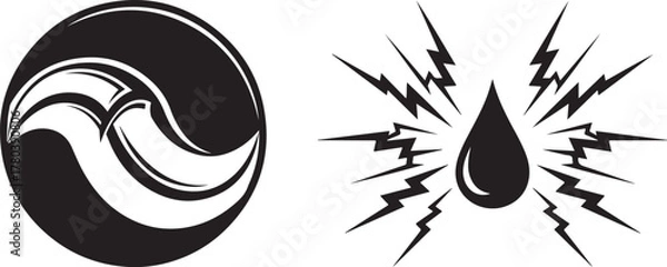 Obraz Abstract Black White Wave Symbol and Electric Water Drop Vector Design