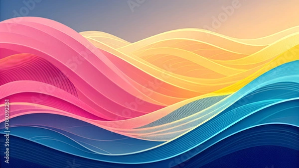 Obraz Colorful Abstract Wave Background with Pink, Yellow, and Blue Flow
