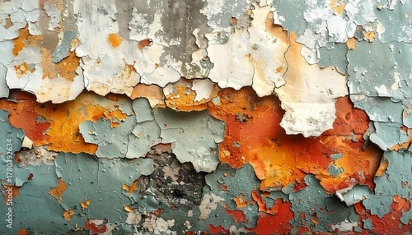 Obraz 塗装が剥がれた壁のテクスチャ、レトロな質感の背景素材