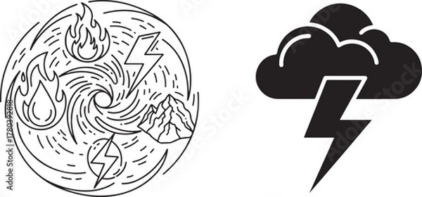 Obraz Line Art Natural Elements Spiral and Solid Storm Weather Icon
