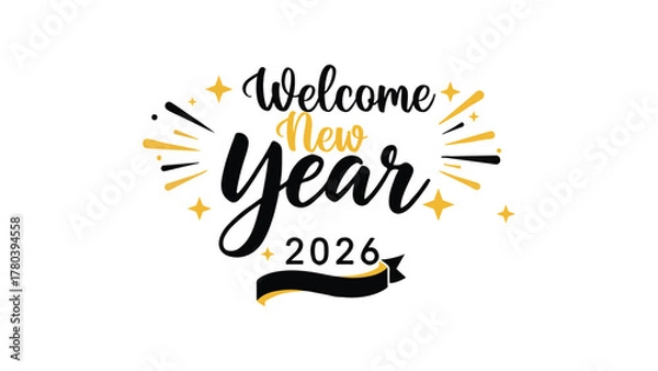 Obraz Welcome New Year 2026 Typography Design – Modern Festive Greeting Vector